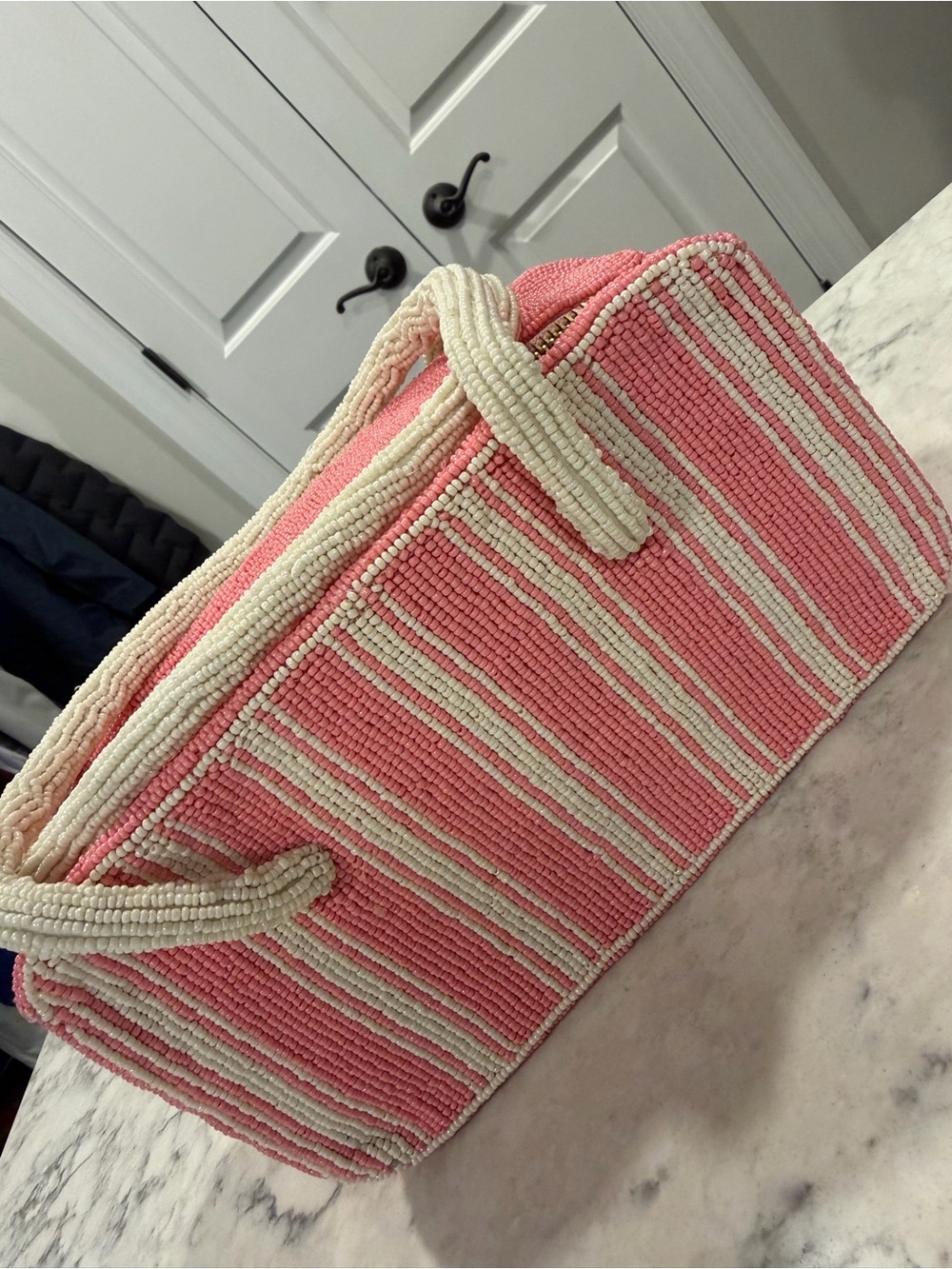 Anthropologie Pink and Cream Striped Rope-Handle Shoulder Bag - Picture 2 of 8